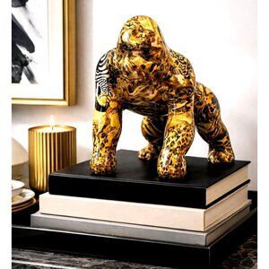 La Vie Safari Gorilla Sculpture Zebra Leopard Decoupage Glazed Ceramic Decor Art